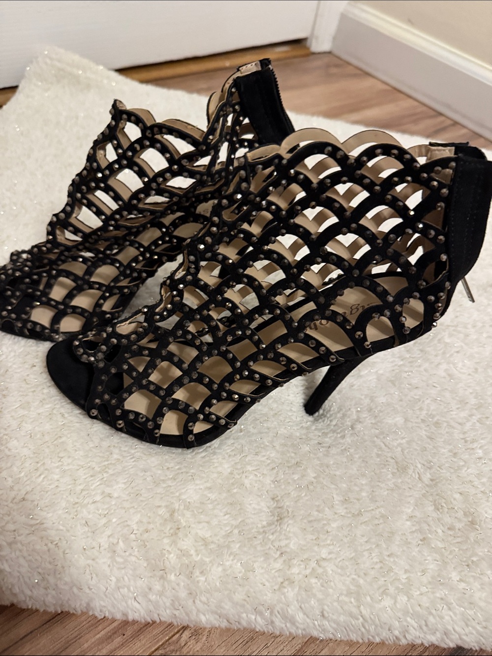 Black Studded Cutout High Heel Sandals - Women size 7.5